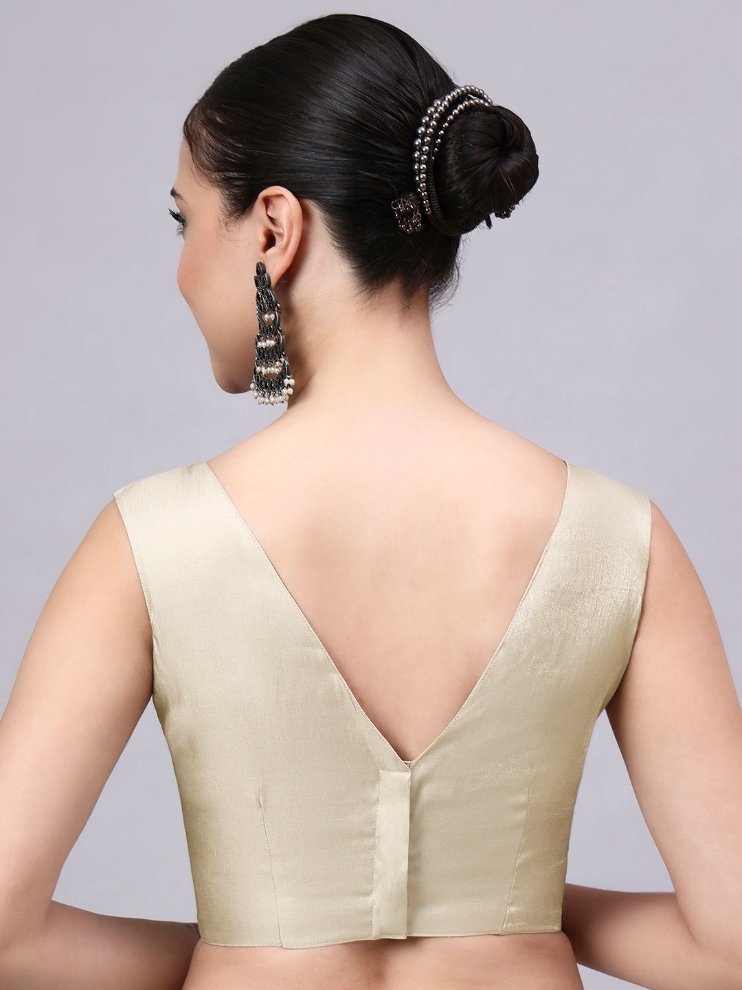 Cream Padded Satin Cotton Glass Silk Blouse for Women