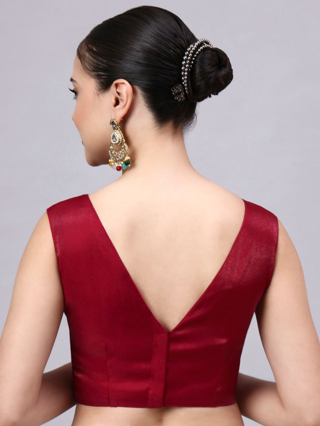 Red Padded Satin Cotton Glass Silk Blouse for Women