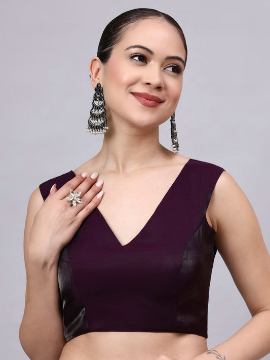 Wine Padded Satin Cotton Glass Silk Blouse for Women