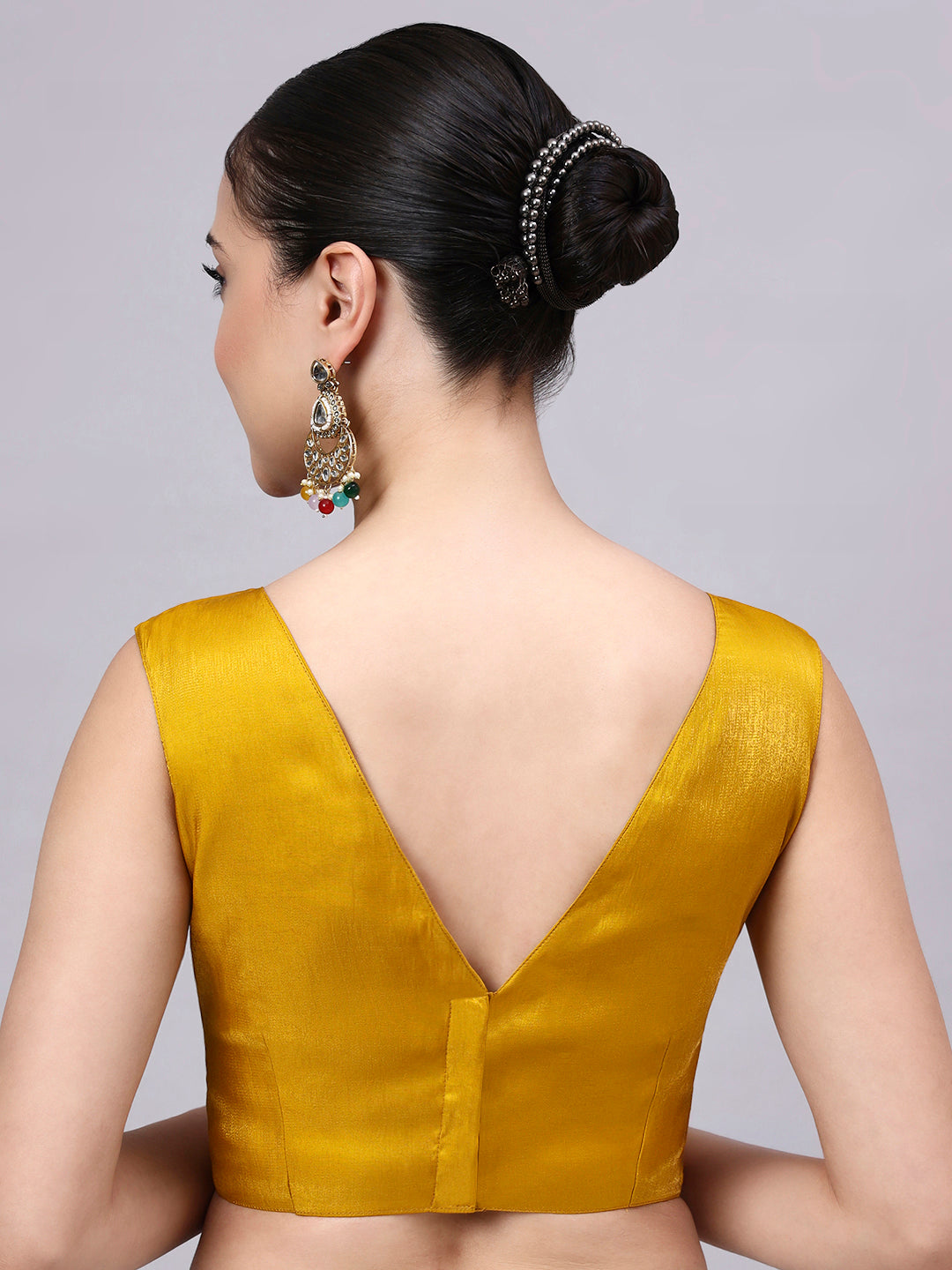 Yellow Padded Satin Cotton Glass Silk Blouse for Women