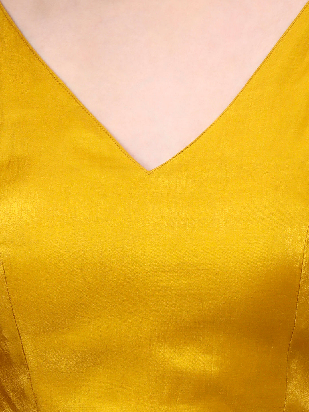 Yellow Padded Satin Cotton Glass Silk Blouse for Women