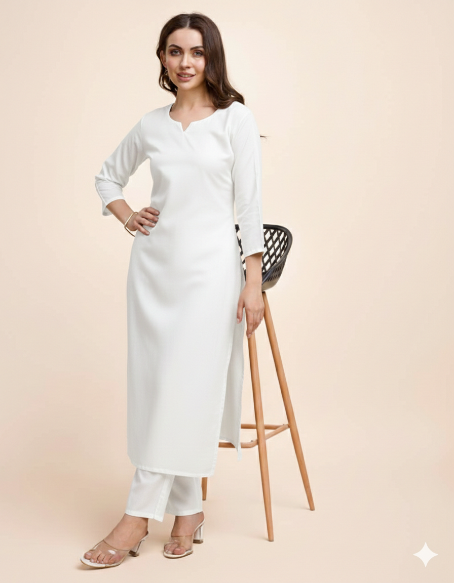 White Straight Kurta Set for Women