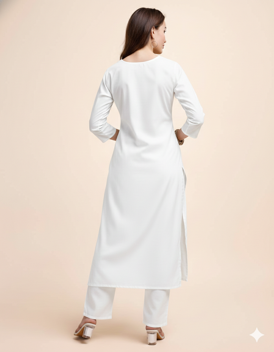 White Straight Kurta Set for Women