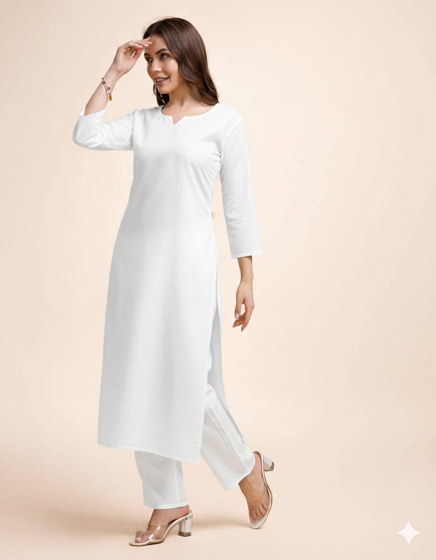 White Straight Kurta Set for Women