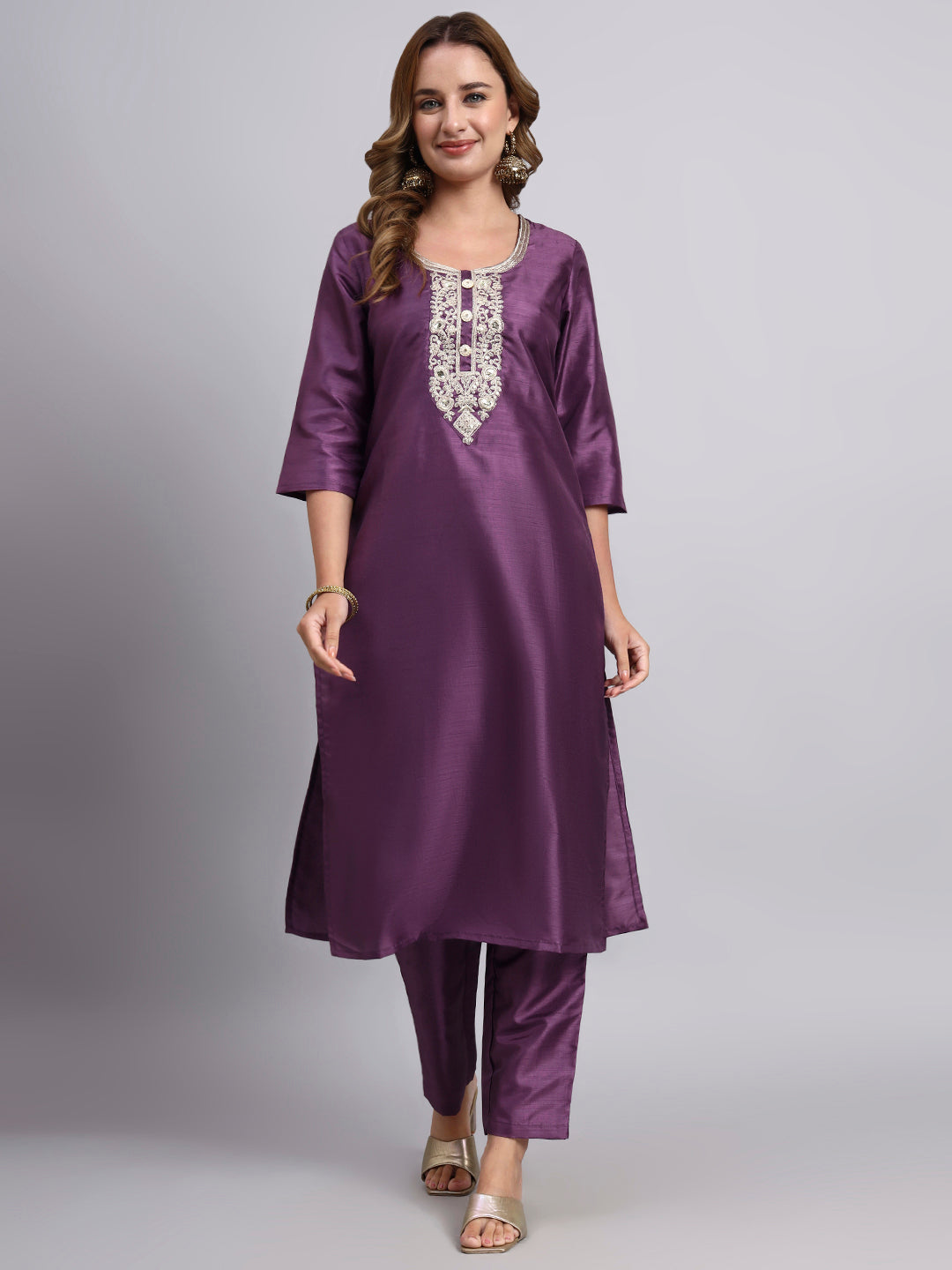 Dark Purple Kurti with Straight Pants