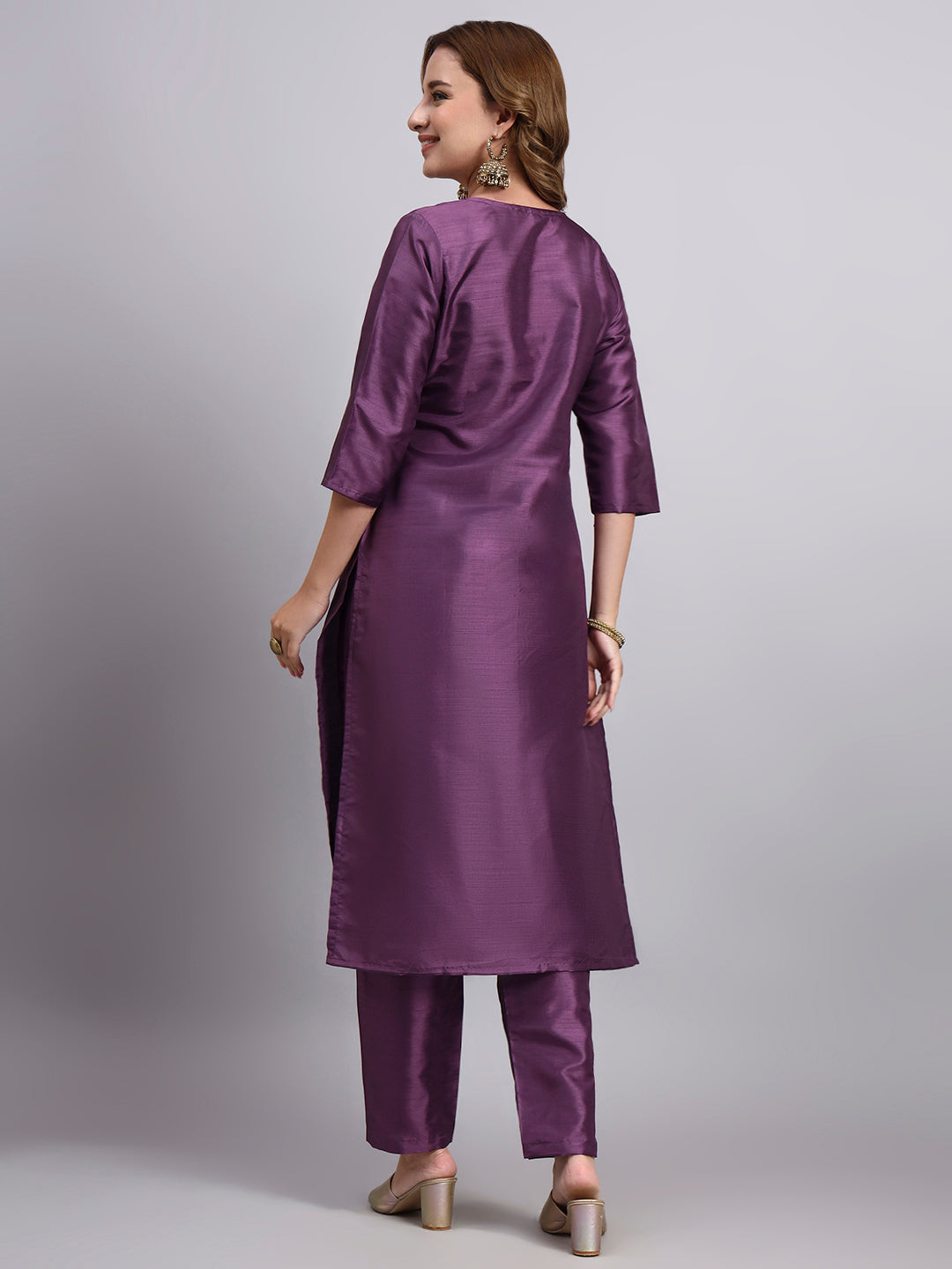 Dark Purple Kurti with Straight Pants