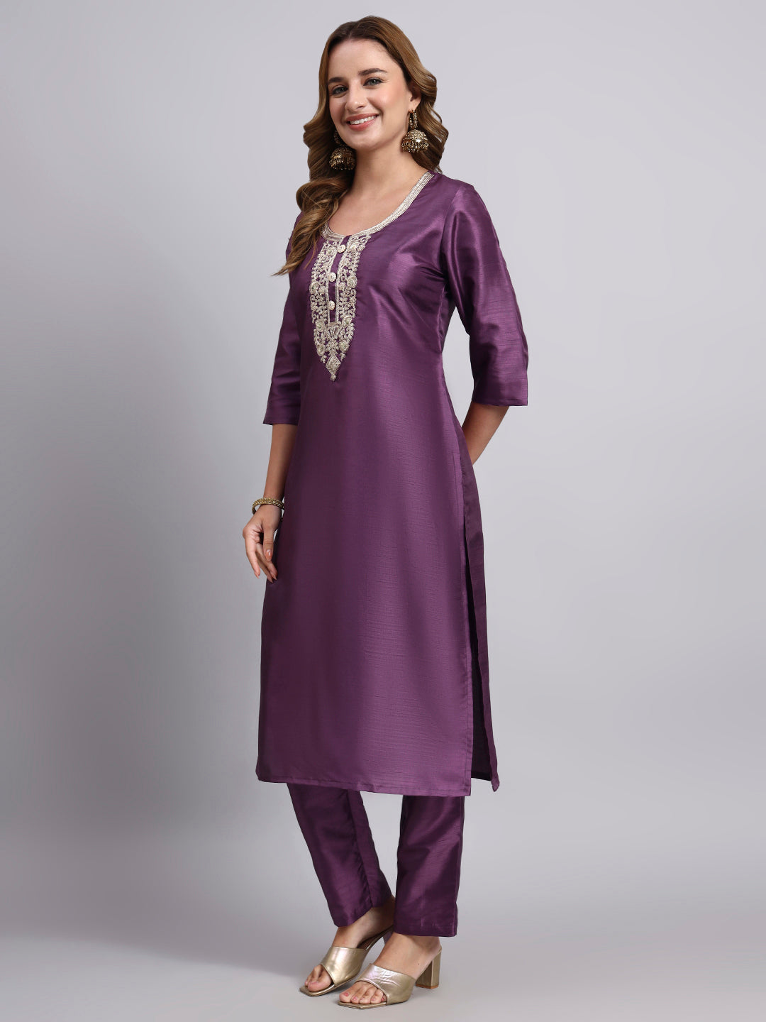 Dark Purple Kurti with Straight Pants