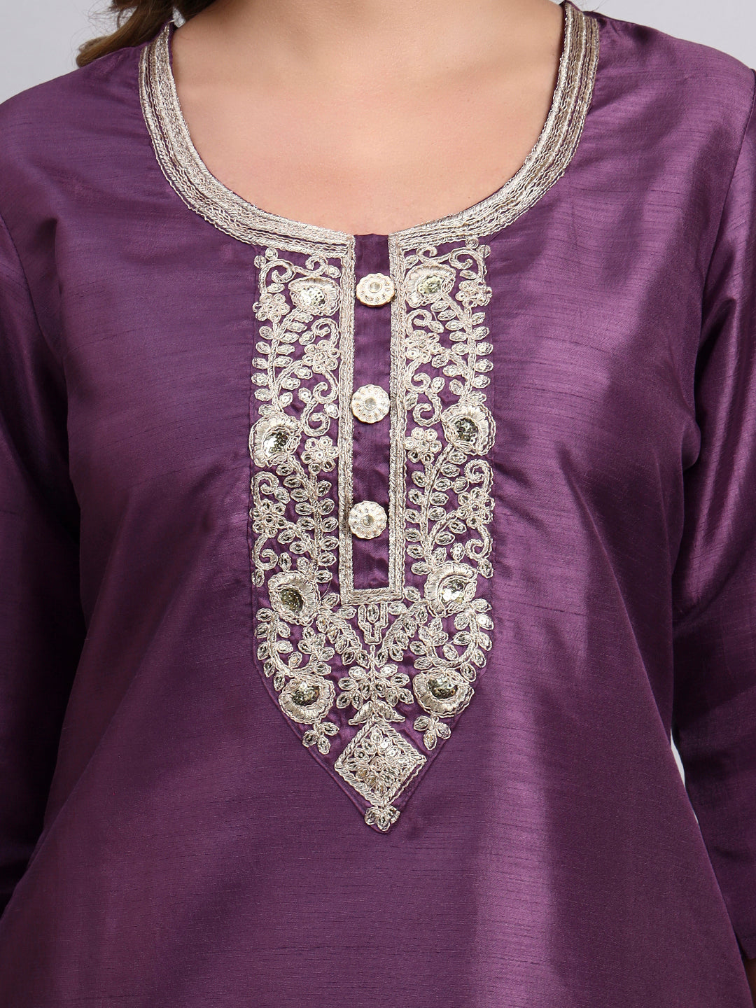 Dark Purple Kurti with Straight Pants