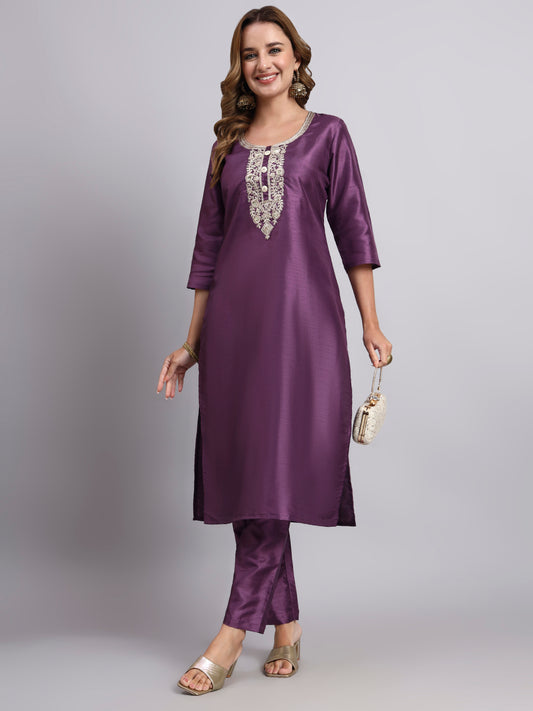Dark Purple Kurti with Straight Pants