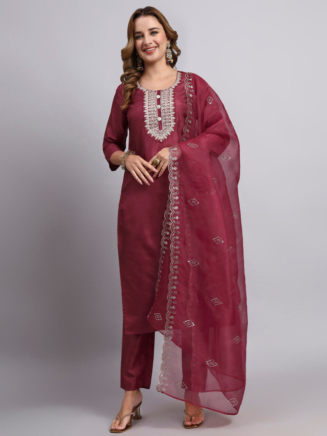Maroon Kurti Set with Dupatta