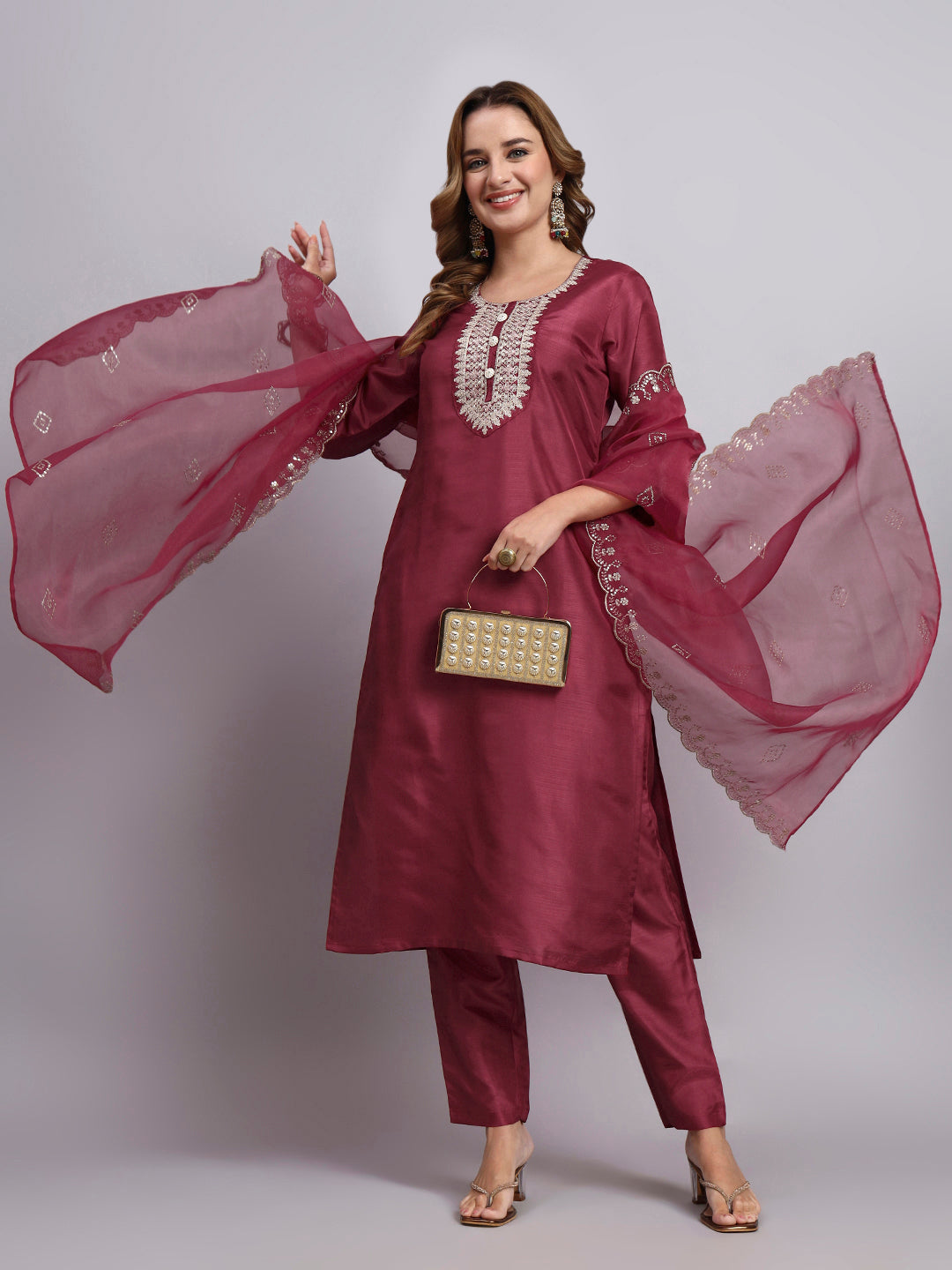 Maroon Kurti Set with Dupatta