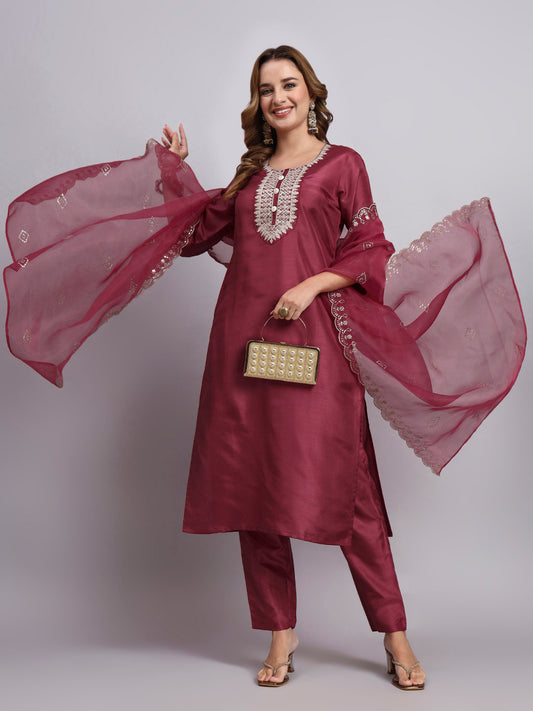 Maroon Kurti Set with Dupatta