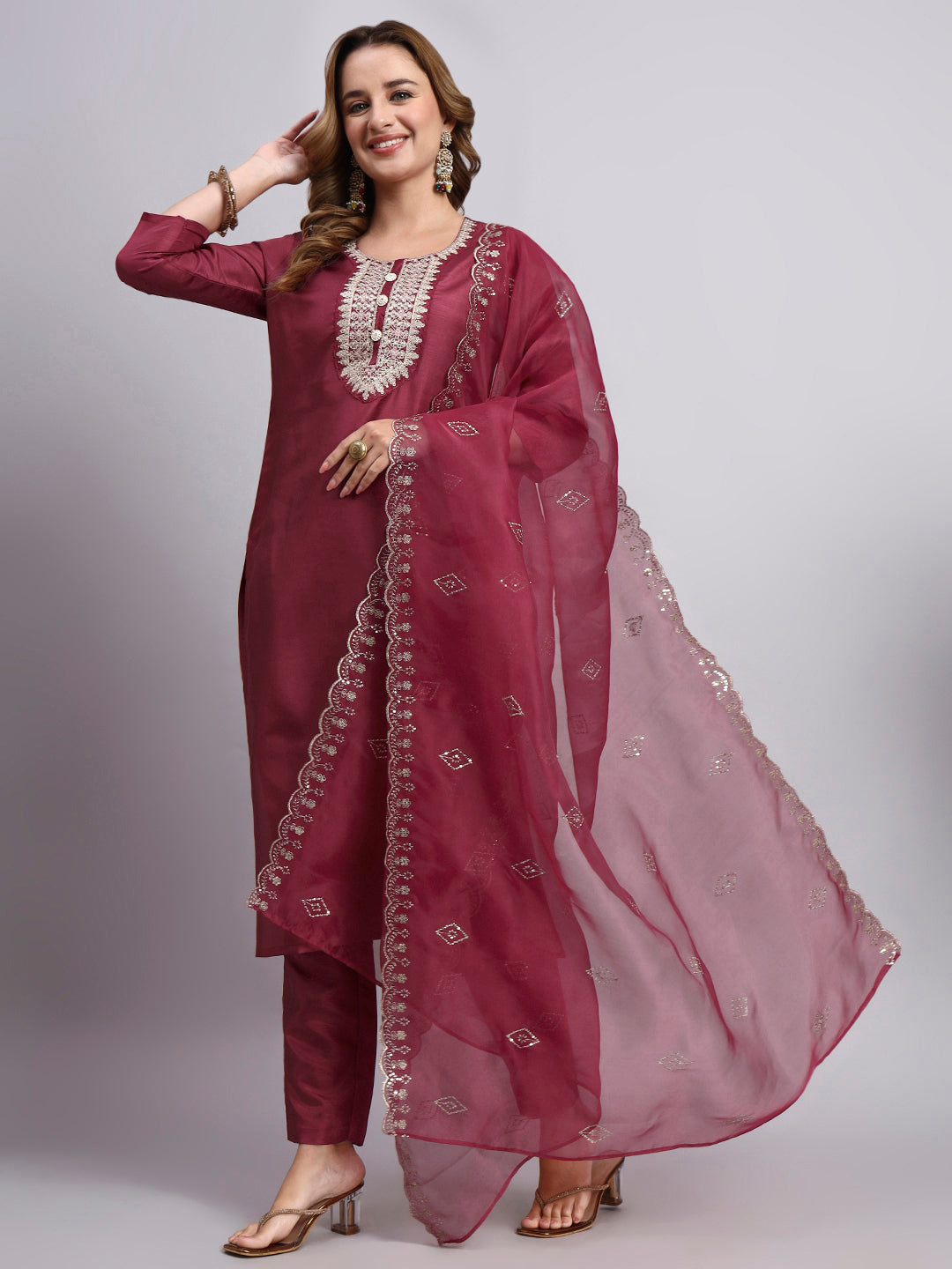 Maroon Kurti Set with Dupatta