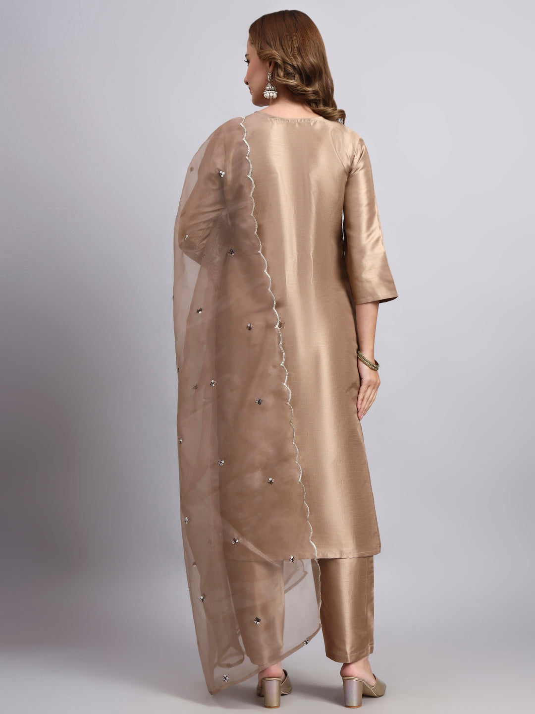 Light Biscuit Chanderi Silk Kurti Set