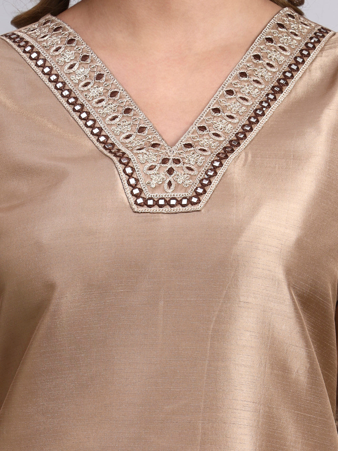 Light Biscuit Chanderi Silk Kurti Set