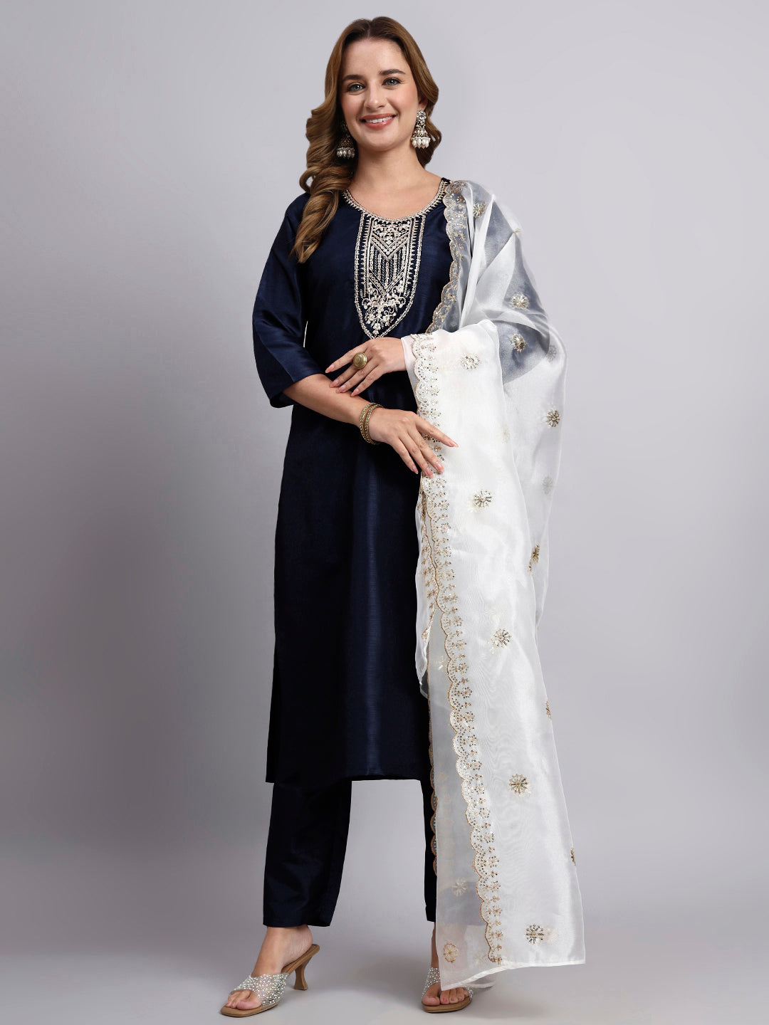 Navy Blue Embroidered Kurta Set