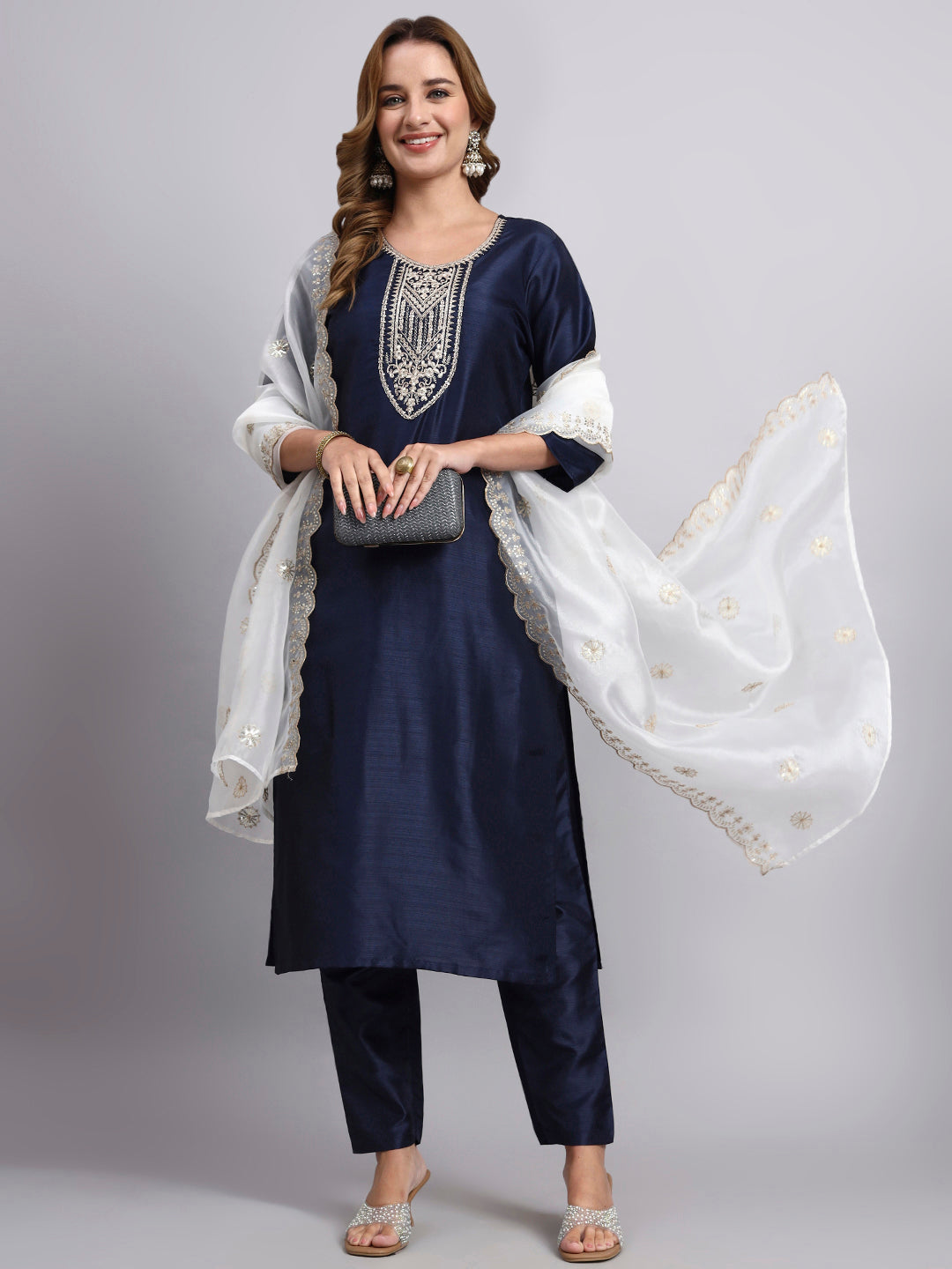 Navy Blue Embroidered Kurta Set