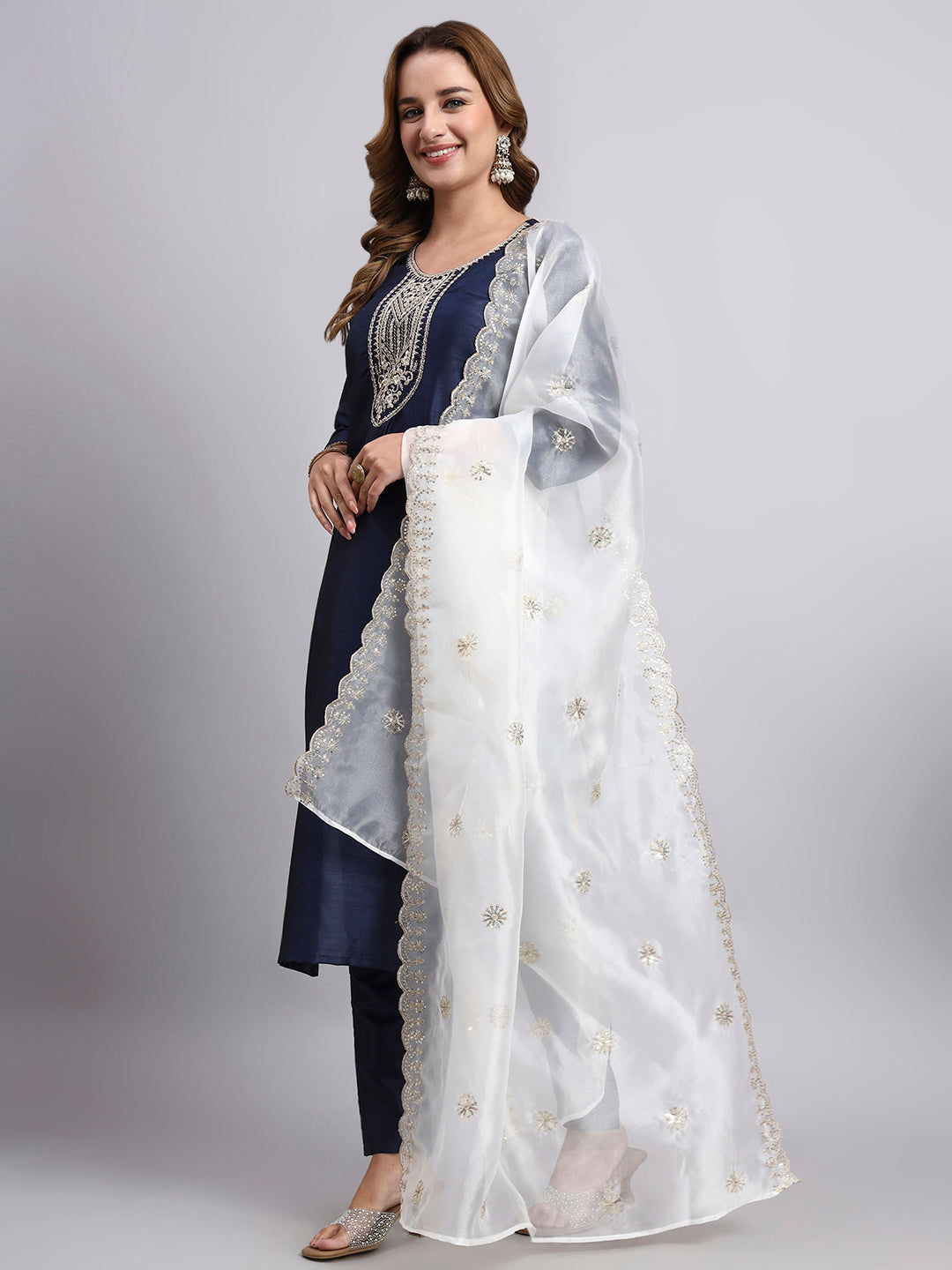 Navy Blue Embroidered Kurta Set