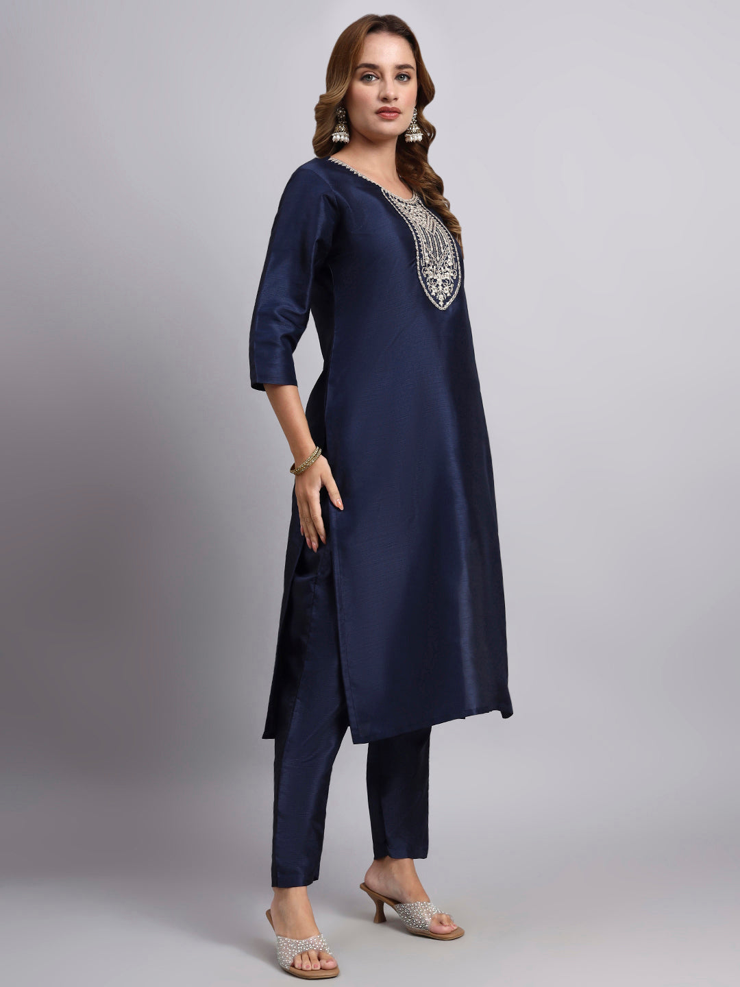 Navy Blue Embroidered Kurta Set