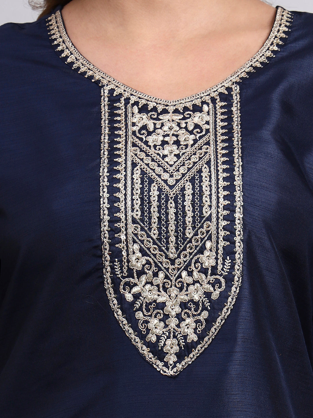 Navy Blue Embroidered Kurta Set