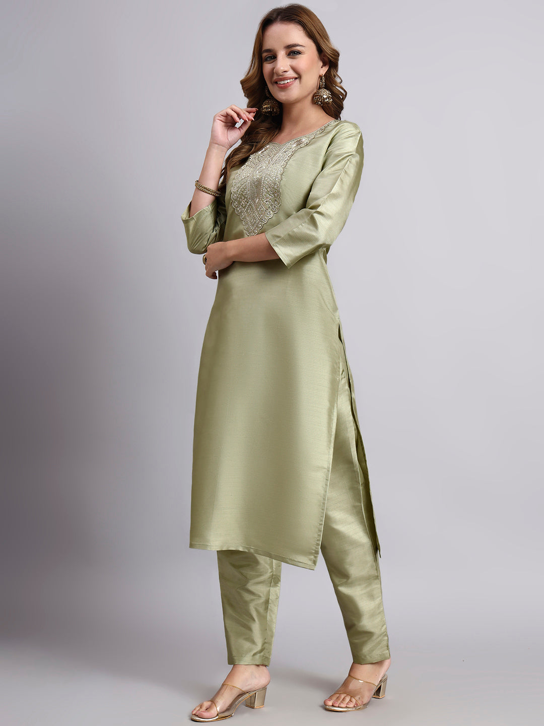 Pista Green Embroidered Kurta Set