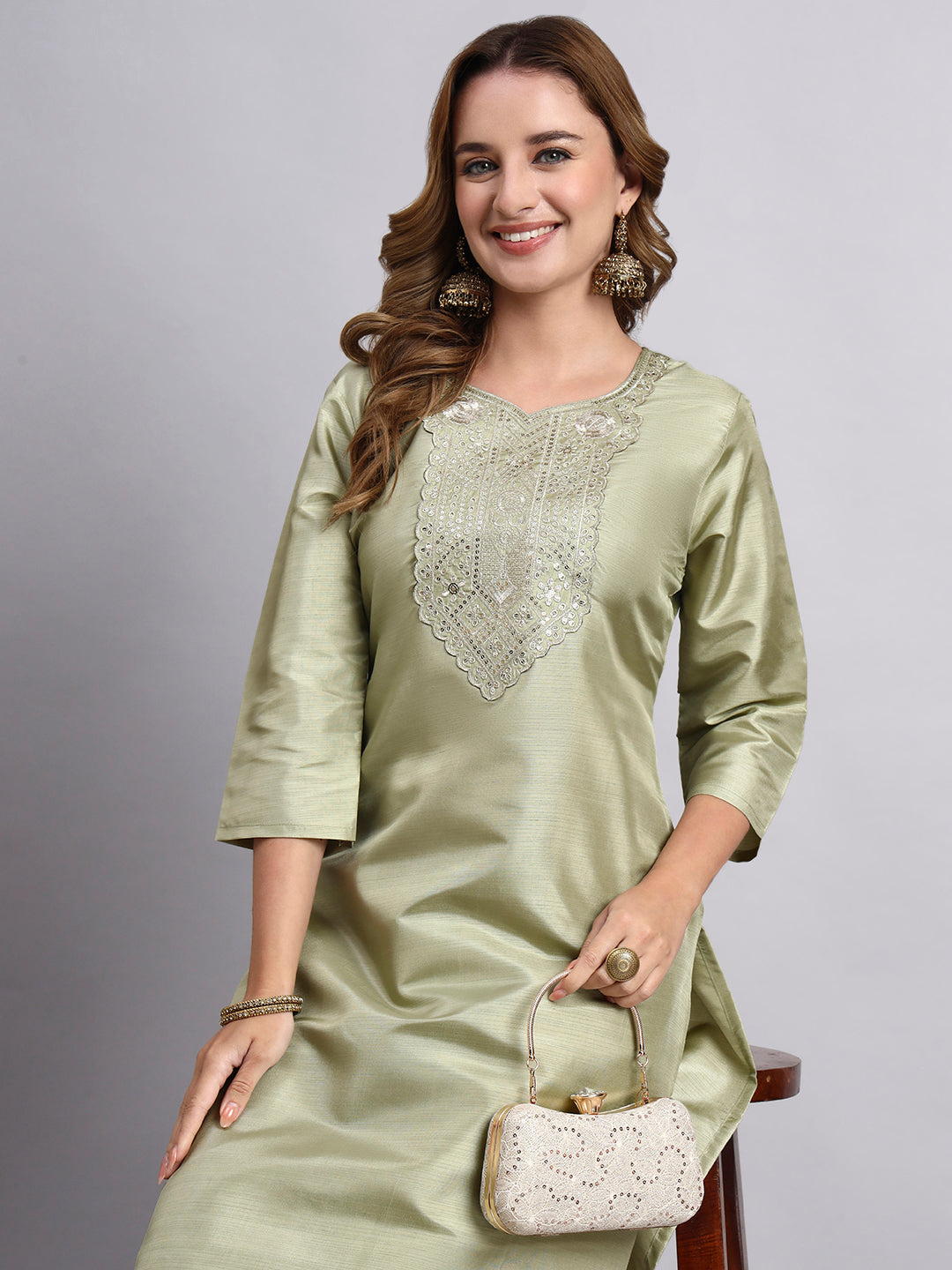 Pista Green Embroidered Kurta Set