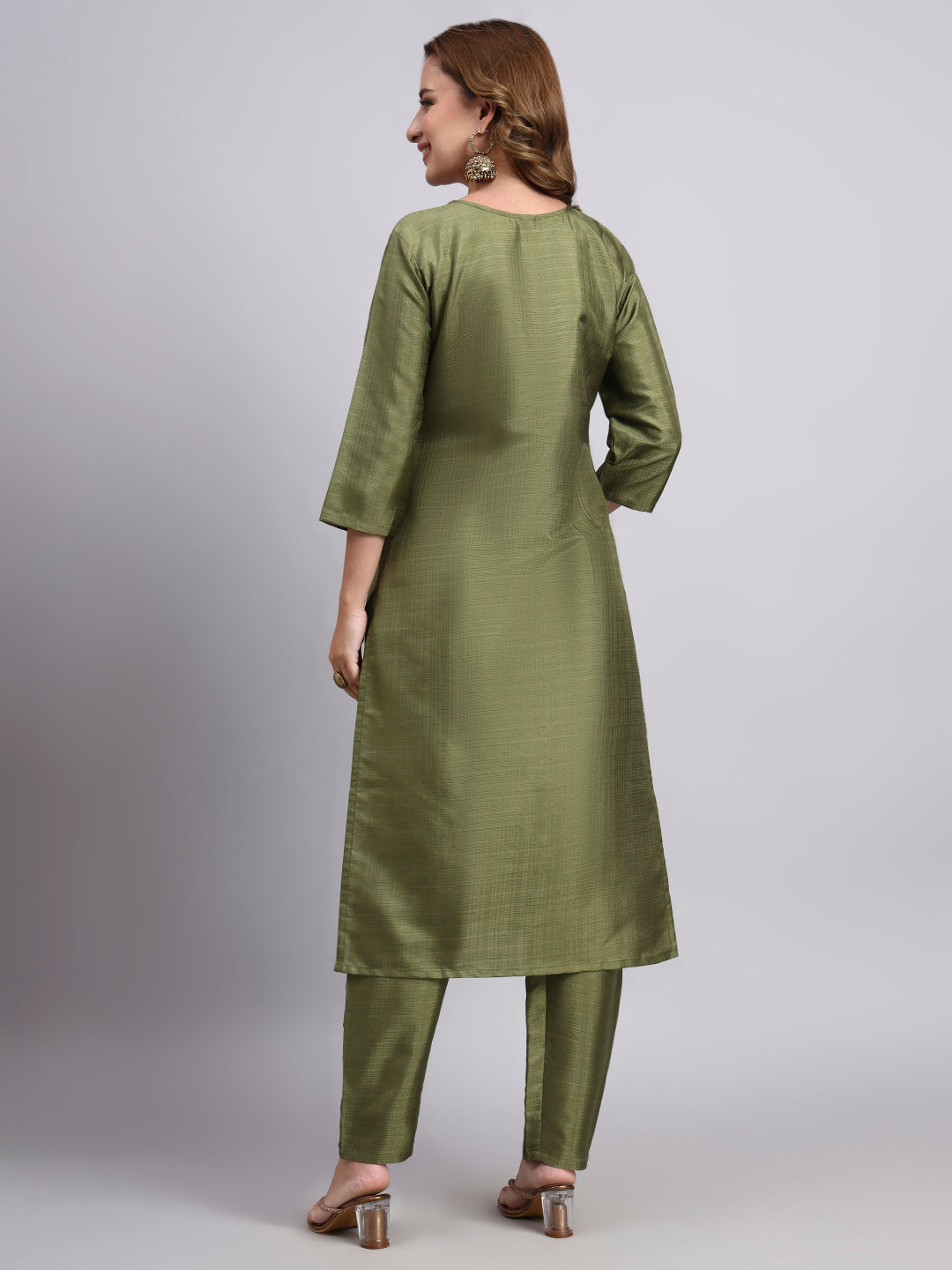 Elegant Olive Green Embroidered Kurta Set