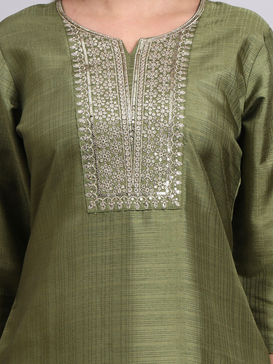 Elegant Olive Green Embroidered Kurta Set