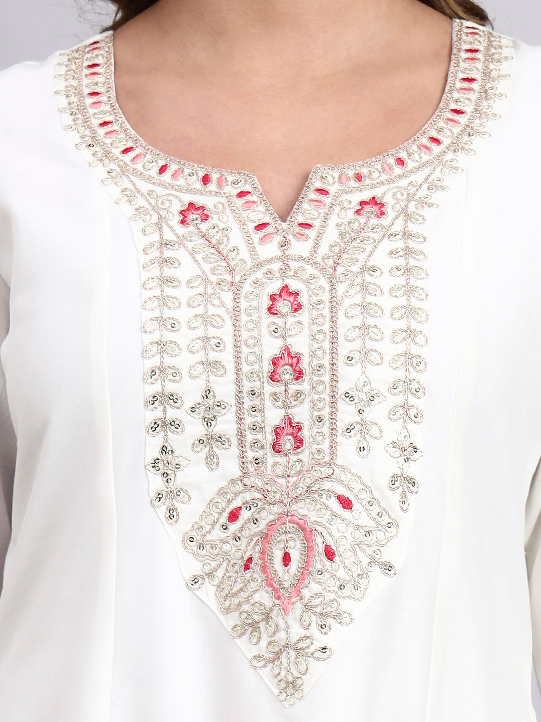 White Anarkali Kurta Pant Dupatta Set