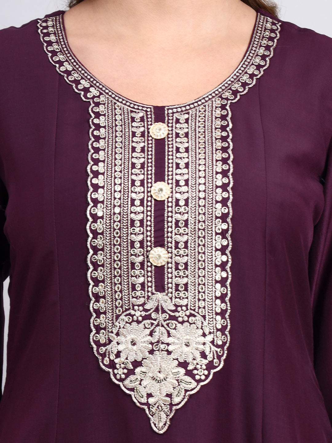 Wine Purple Embroidered Anarkali Kurta Pant Set with Dupatta