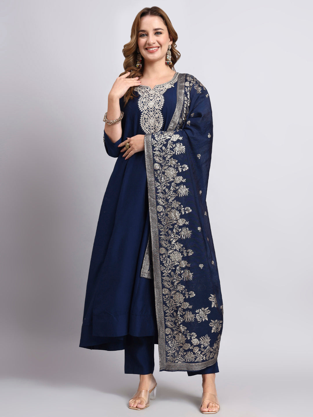 Navy Blue Embroidered Kurta Set