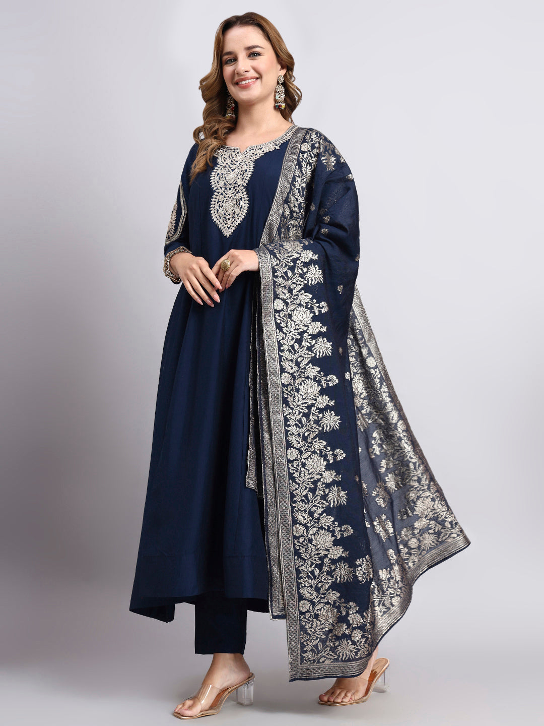 Navy Blue Embroidered Kurta Set