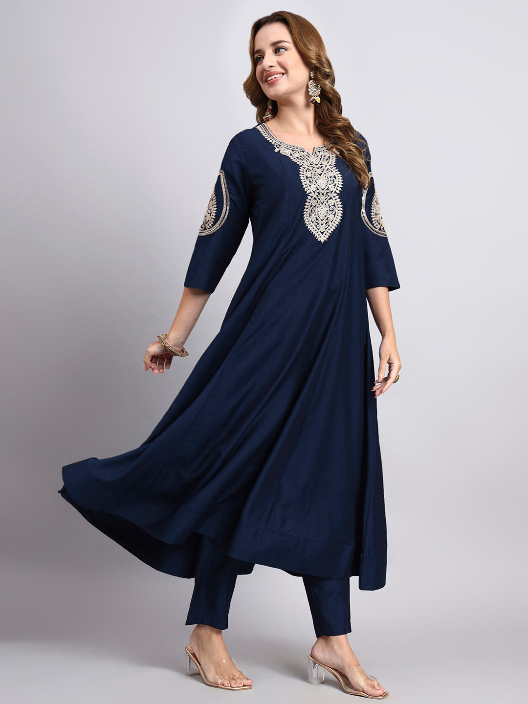 Navy Blue Embroidered Kurta Set