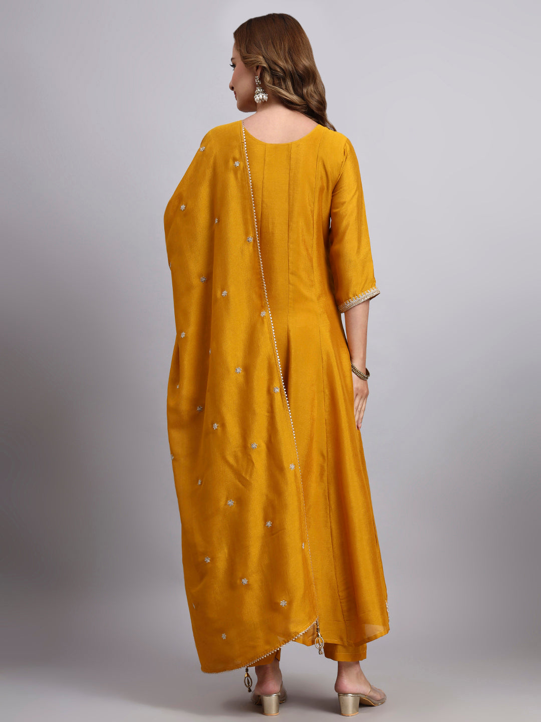Mustard Embroidered Anarkali Kurta Set with Dupatta