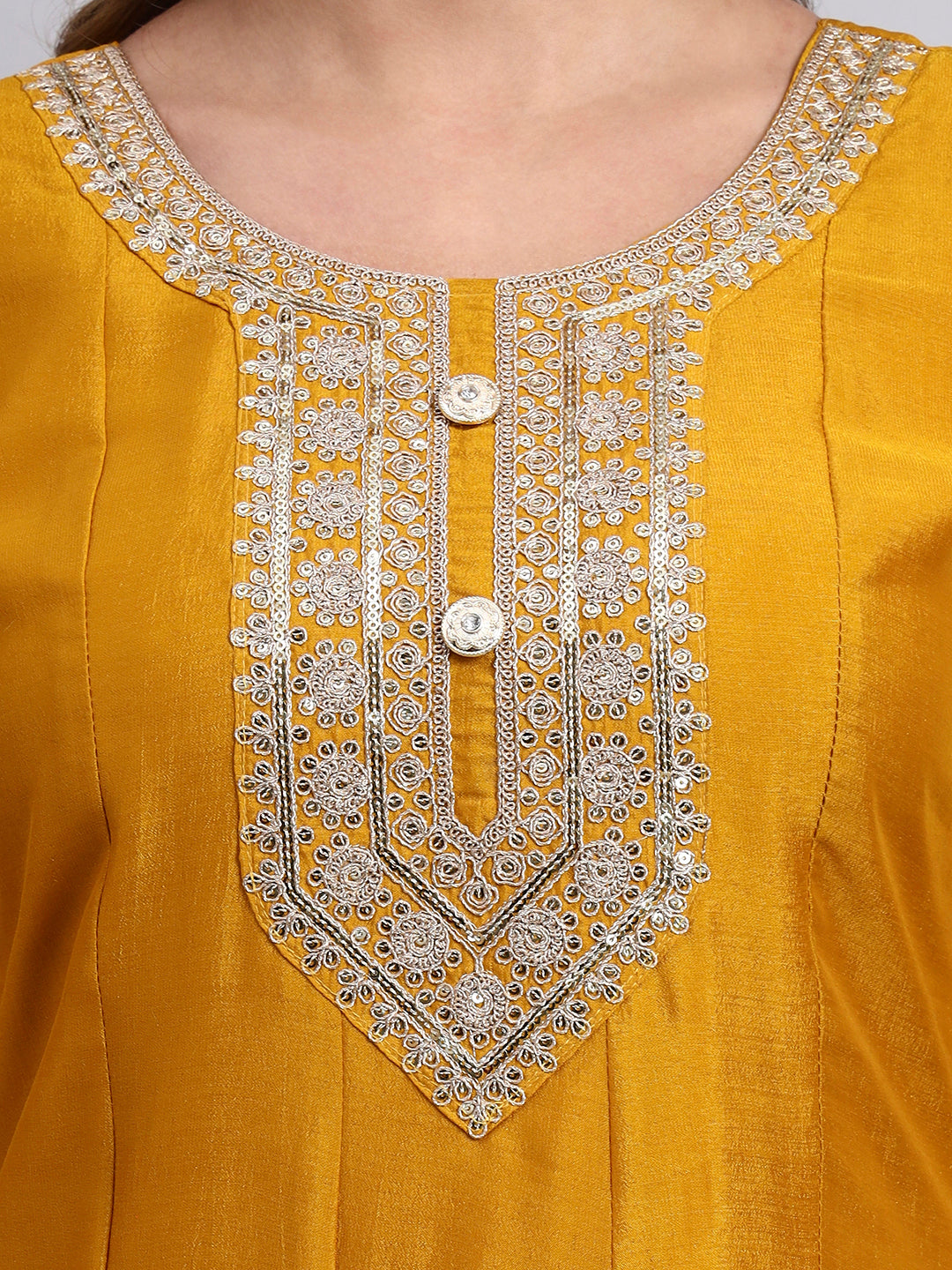 Mustard Embroidered Anarkali Kurta Set with Dupatta