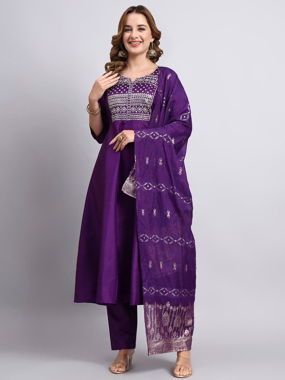 Purple Embroidered Anarkali Kurta Set with Dupatta