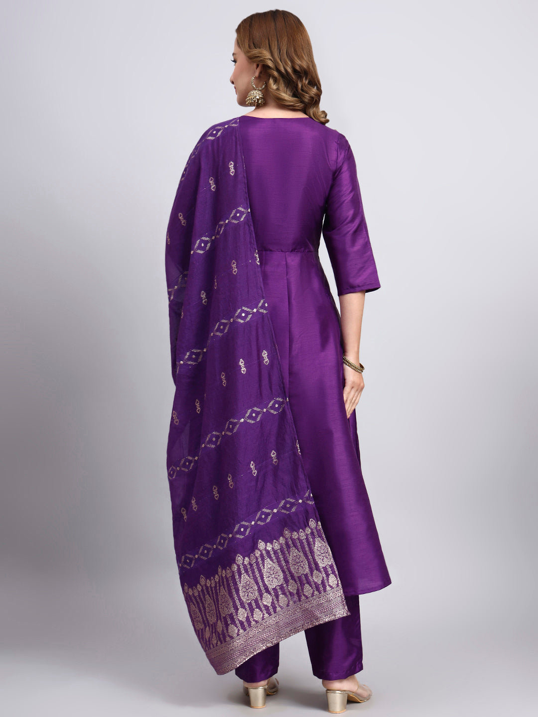 Purple Embroidered Anarkali Kurta Set with Dupatta