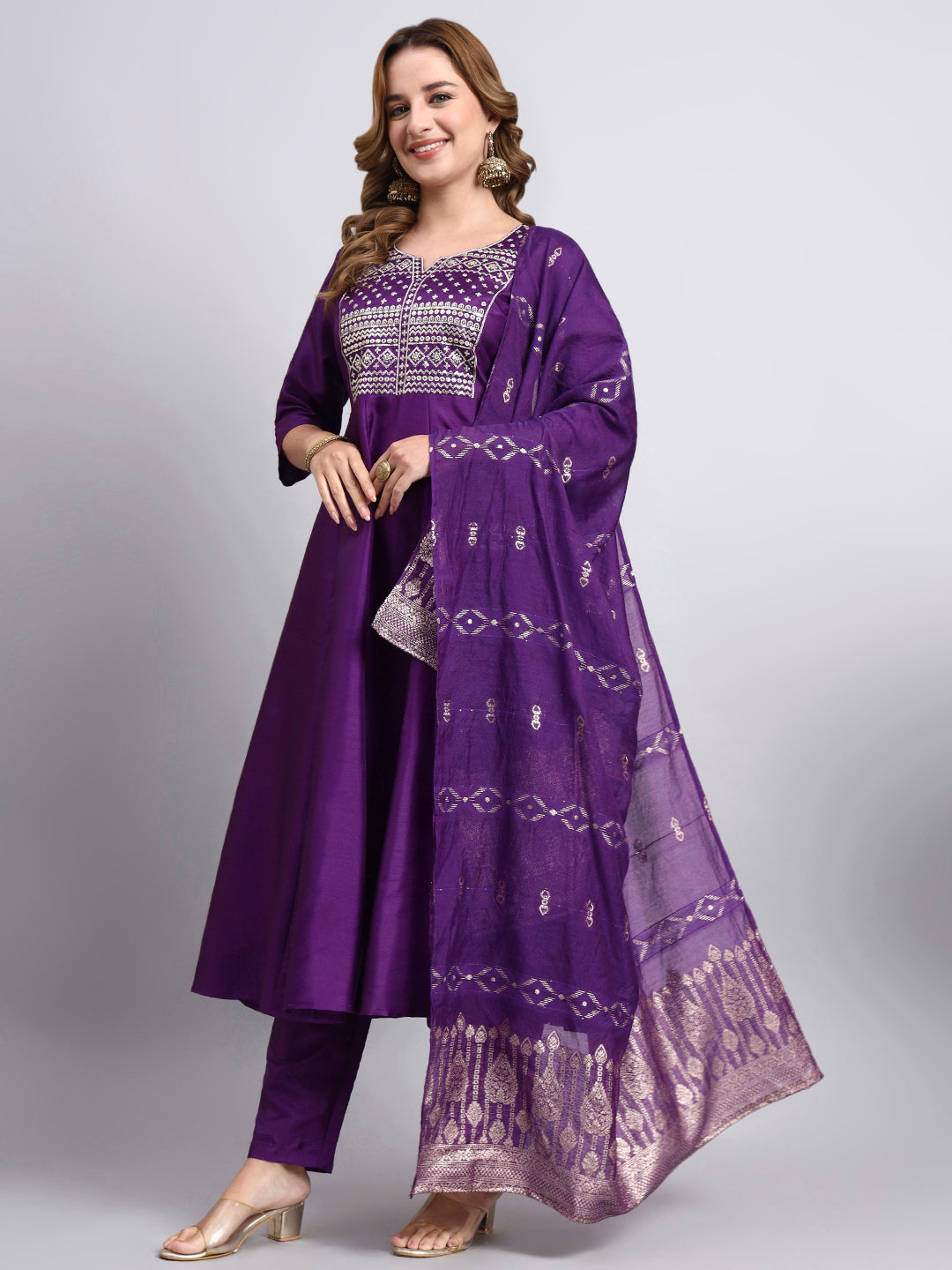 Purple Embroidered Anarkali Kurta Set with Dupatta