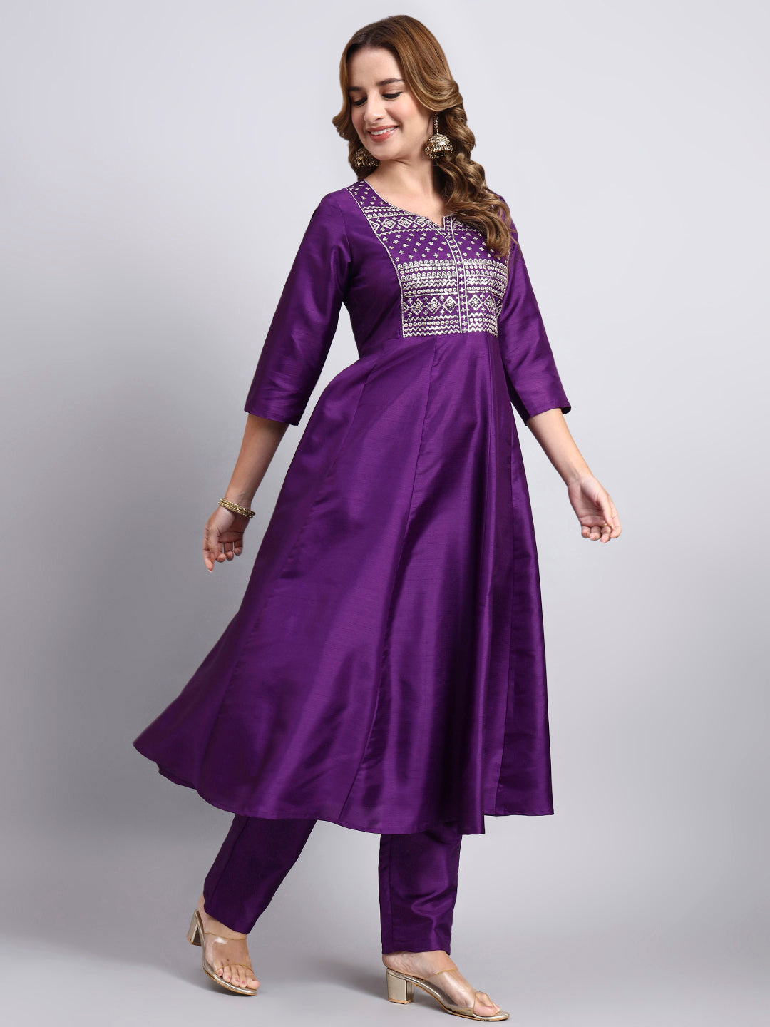 Purple Embroidered Anarkali Kurta Set with Dupatta
