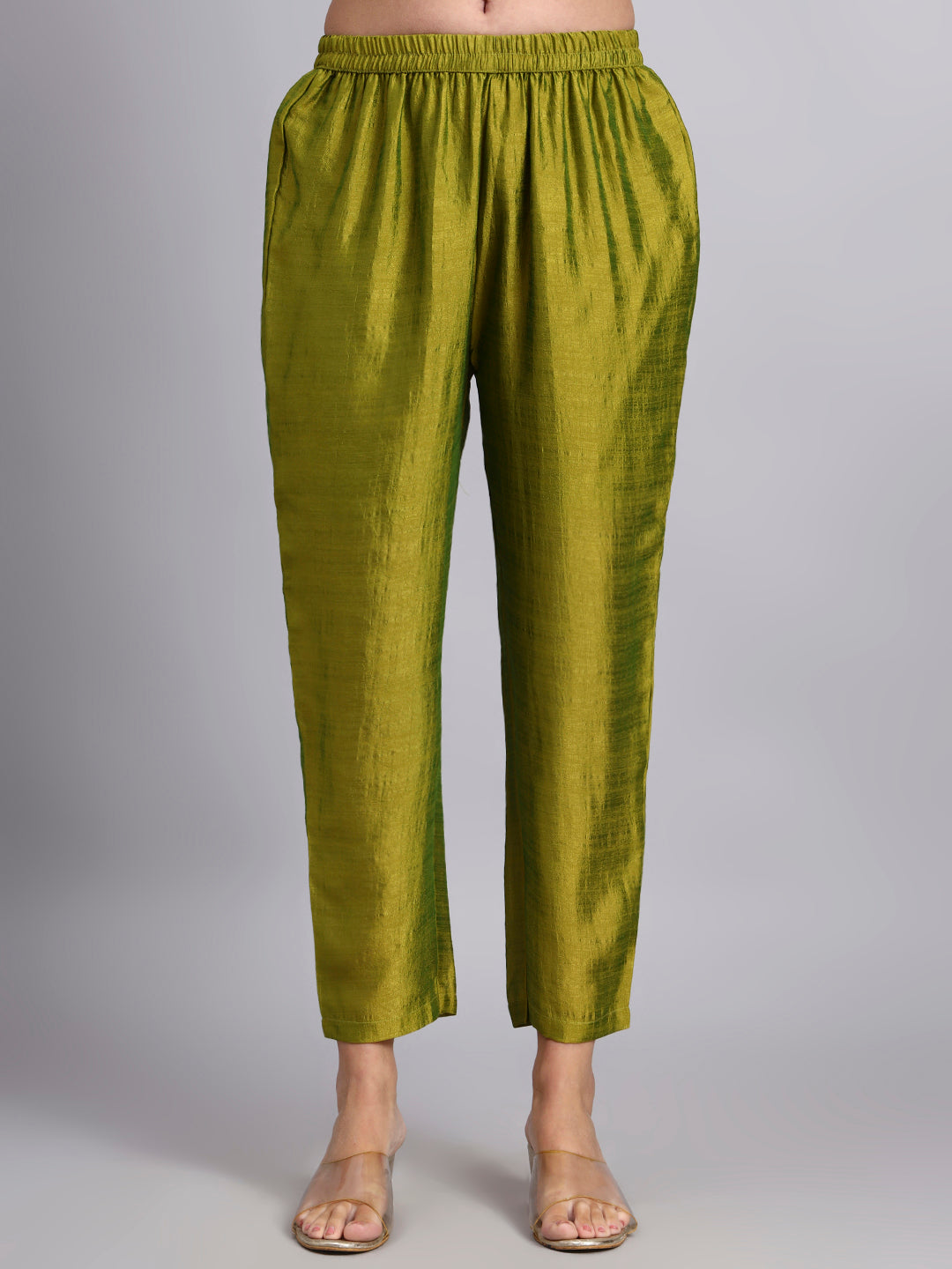 Parrot Green Embroidered Silk Blend Kurta Set