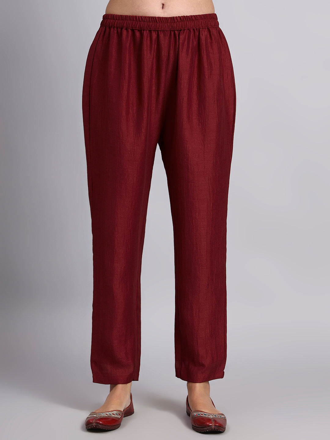Maroon Embroidered Silk Kurta Set with Dupatta