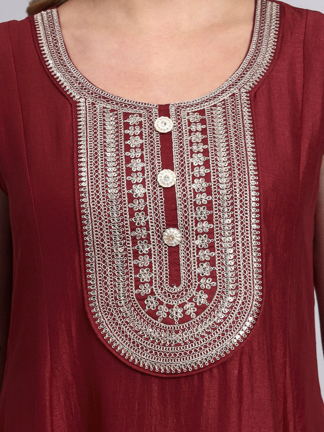 Maroon Embroidered Silk Kurta Set with Dupatta