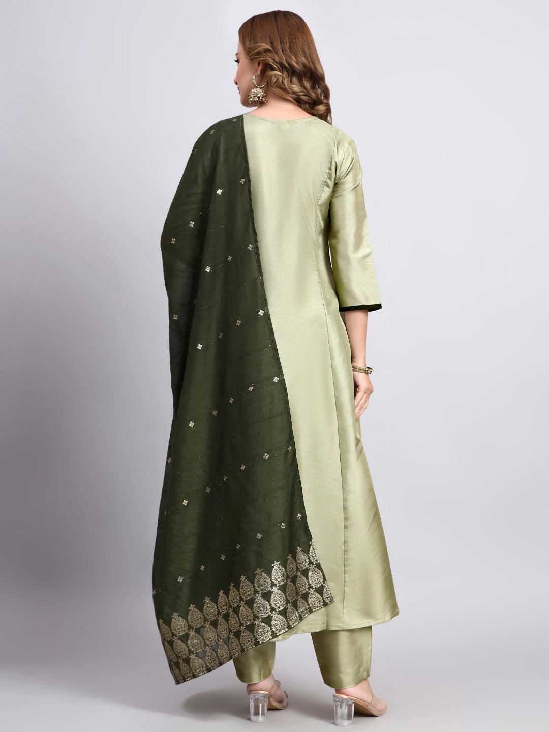 Pista Green Embroidered Anarkali Suit Set