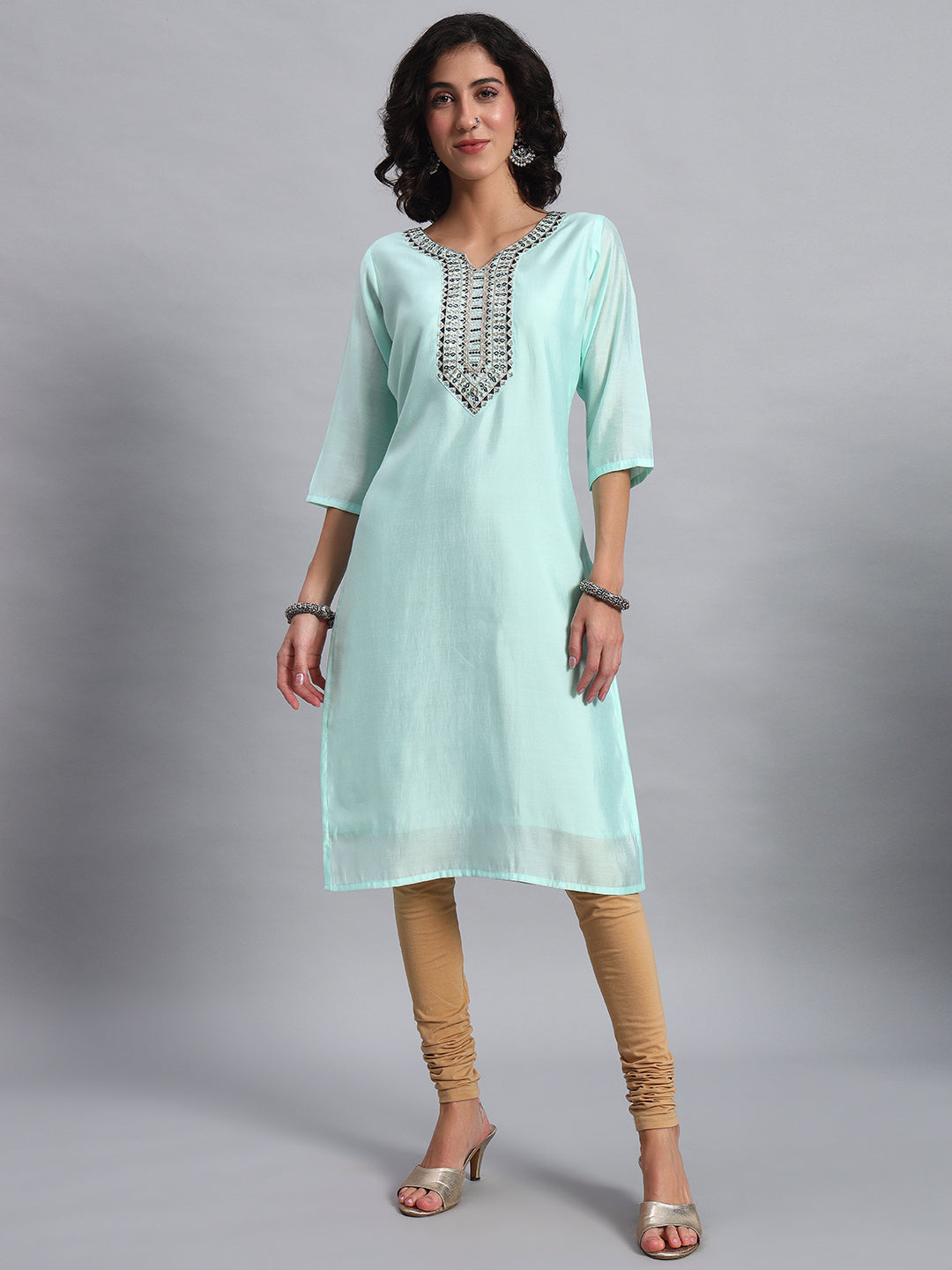 Mint green straight kurta