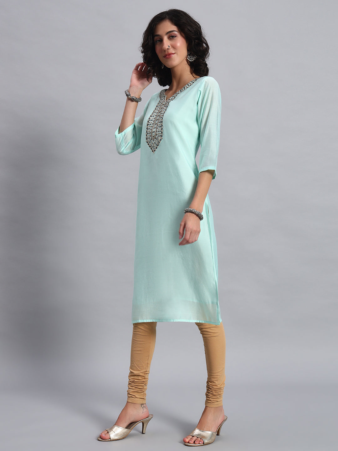 Mint green straight kurta