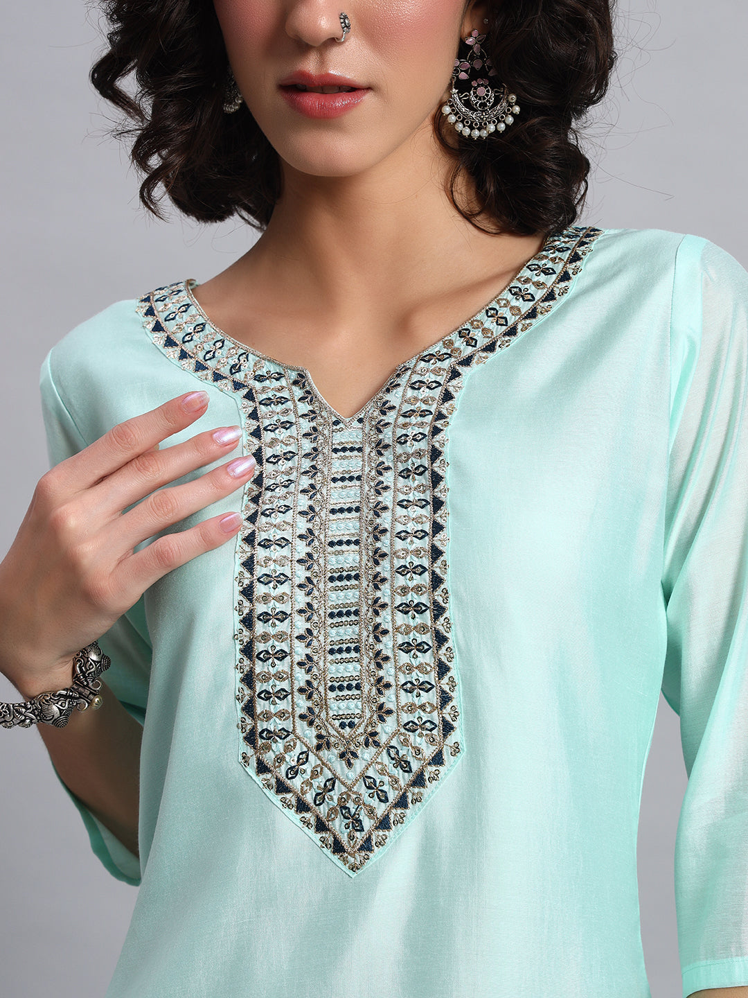 Mint green straight kurta