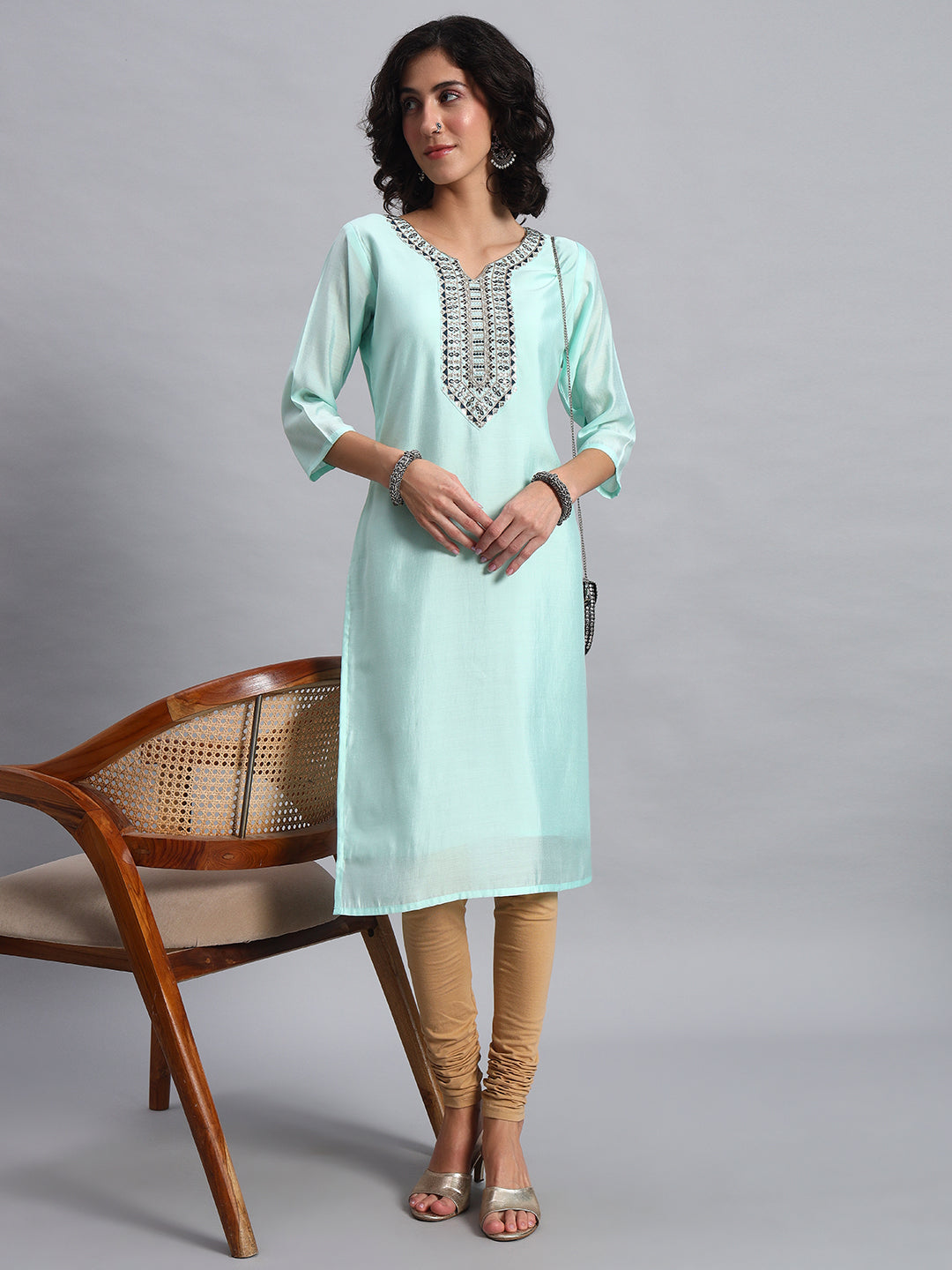 Mint green straight kurta