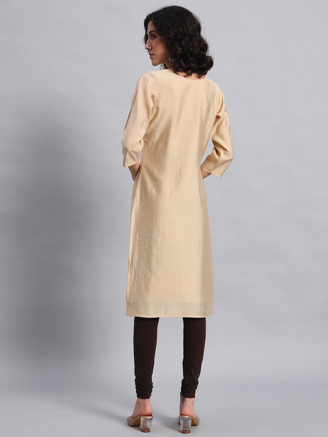 beige straight-fit kurta