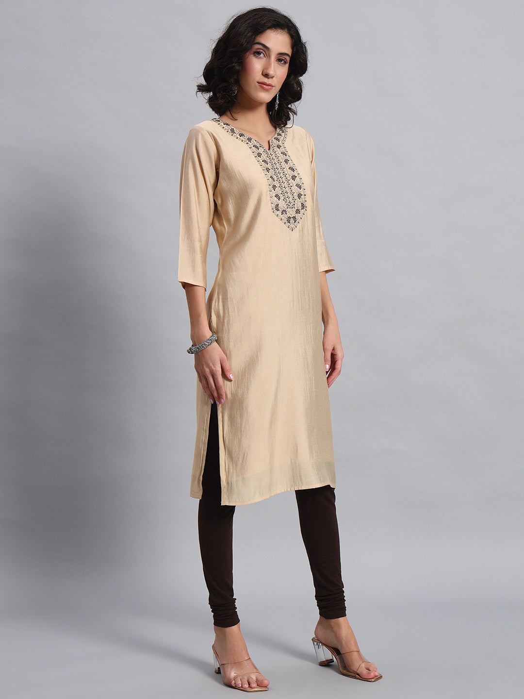 beige straight-fit kurta