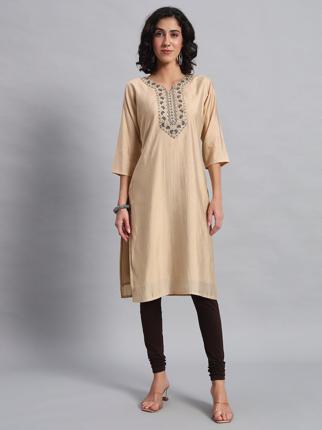 beige straight-fit kurta